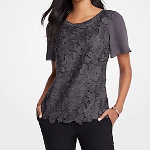 Ann Taylor Tops - Ann Taylor Butterfly Embroidered Lace Overlay Blouse